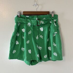Ann Taylor NEW Linen Blend Shorts Green Embroidery Pleated High Waist 8 Petite